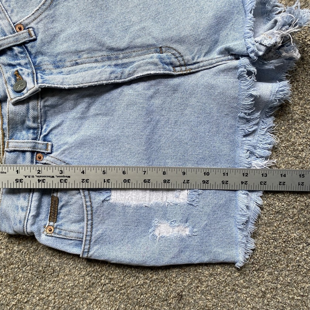 Vintage Calvin Klein Jean Mini Shorts Size 10 Blue Distressed High Rise Made USA - Picture 8 of 9